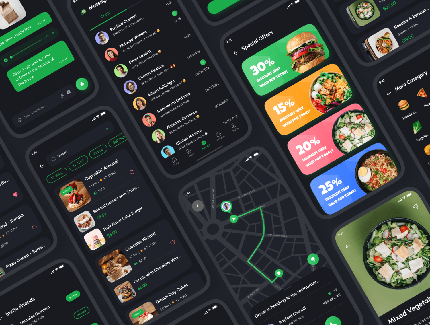 3527 180屏美食外卖在线订餐配送app界面设计ui套件明暗模板 Foodu – Food Delivery App UI Kit