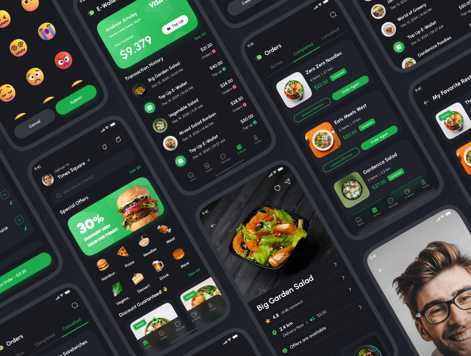 3527 180屏美食外卖在线订餐配送app界面设计ui套件明暗模板 Foodu – Food Delivery App UI Kit