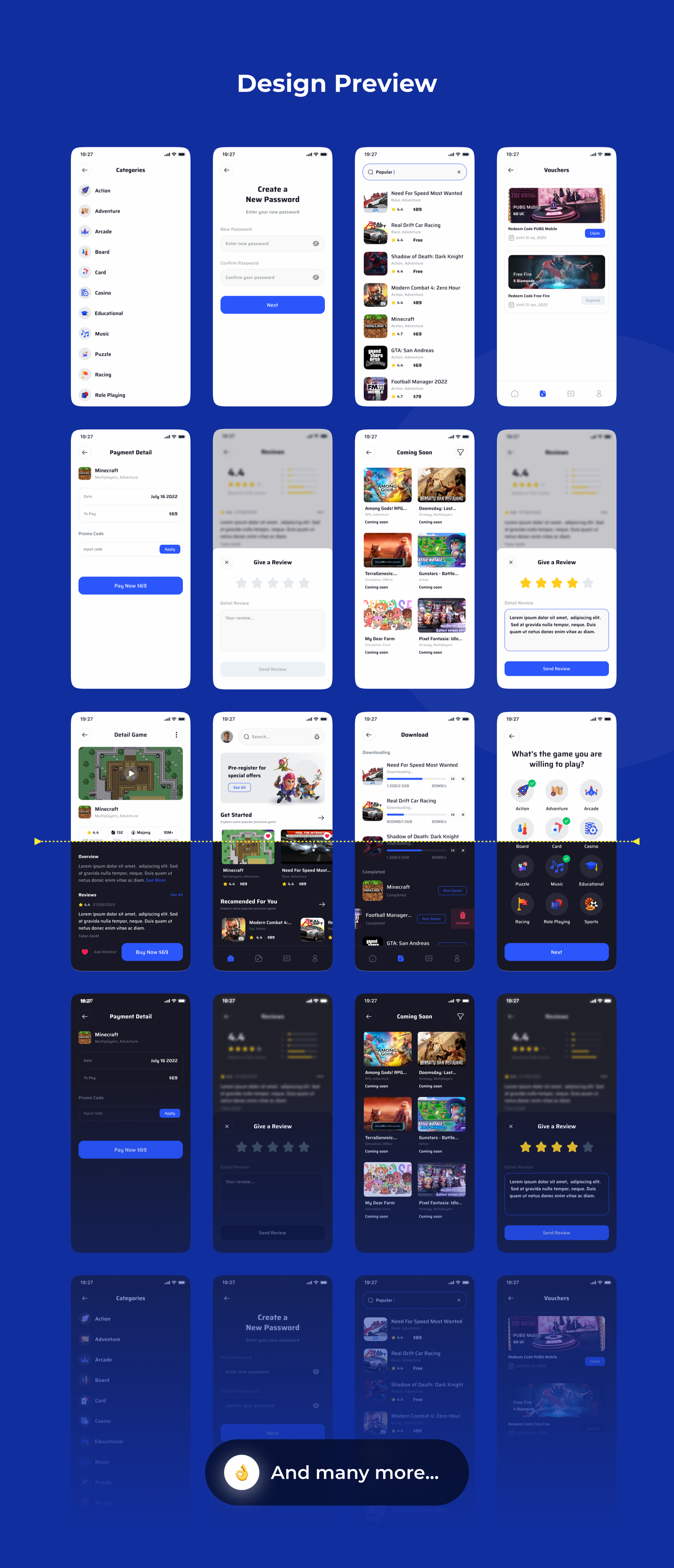 3530 深色和浅色版本的游戏类型应用商店app布局设计figma模板MasterGame – Game Store App UI Kit