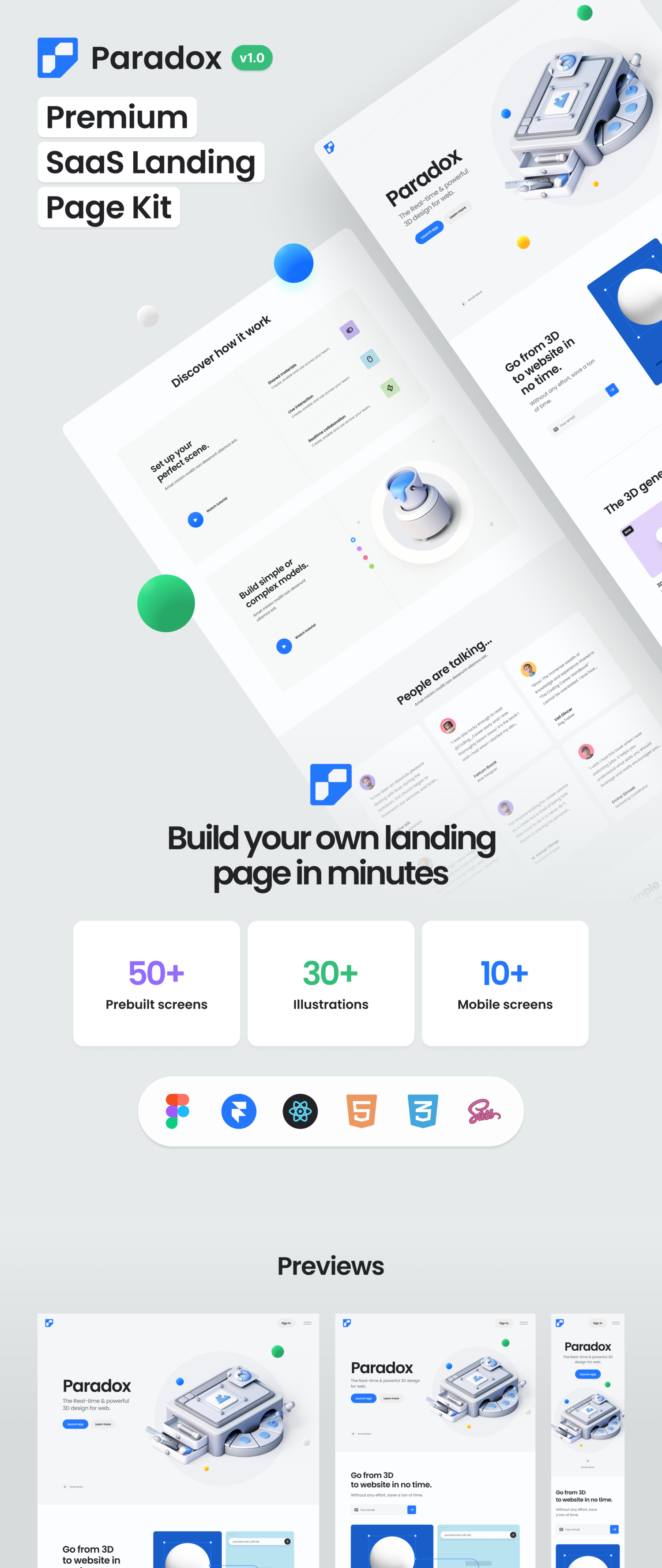 3535 高级的自适应式SaaS和初创公司落地页设计和React模板 Paradox – Premium SaaS landing page kit