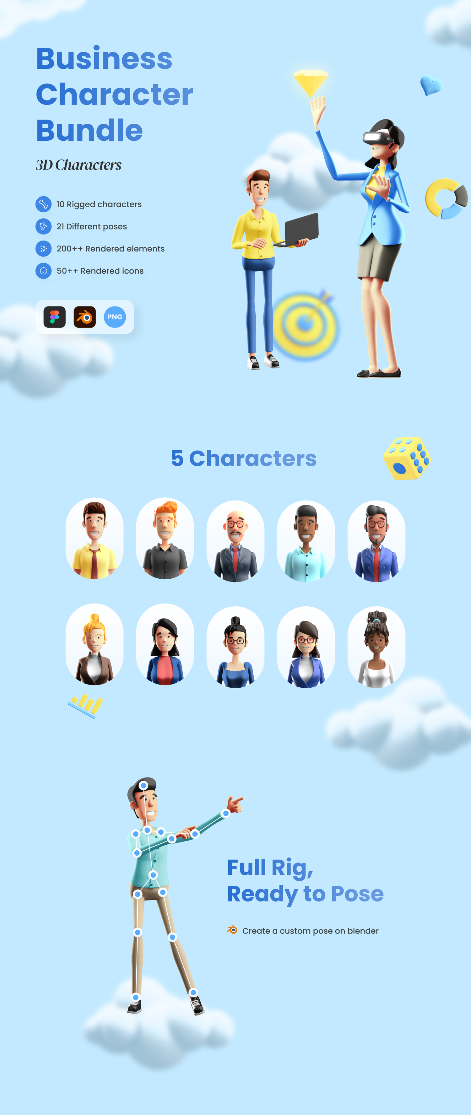 3538 10款3D商务角色png免抠图人物动作演示插画插图设计素材 3D Business Character Bundle