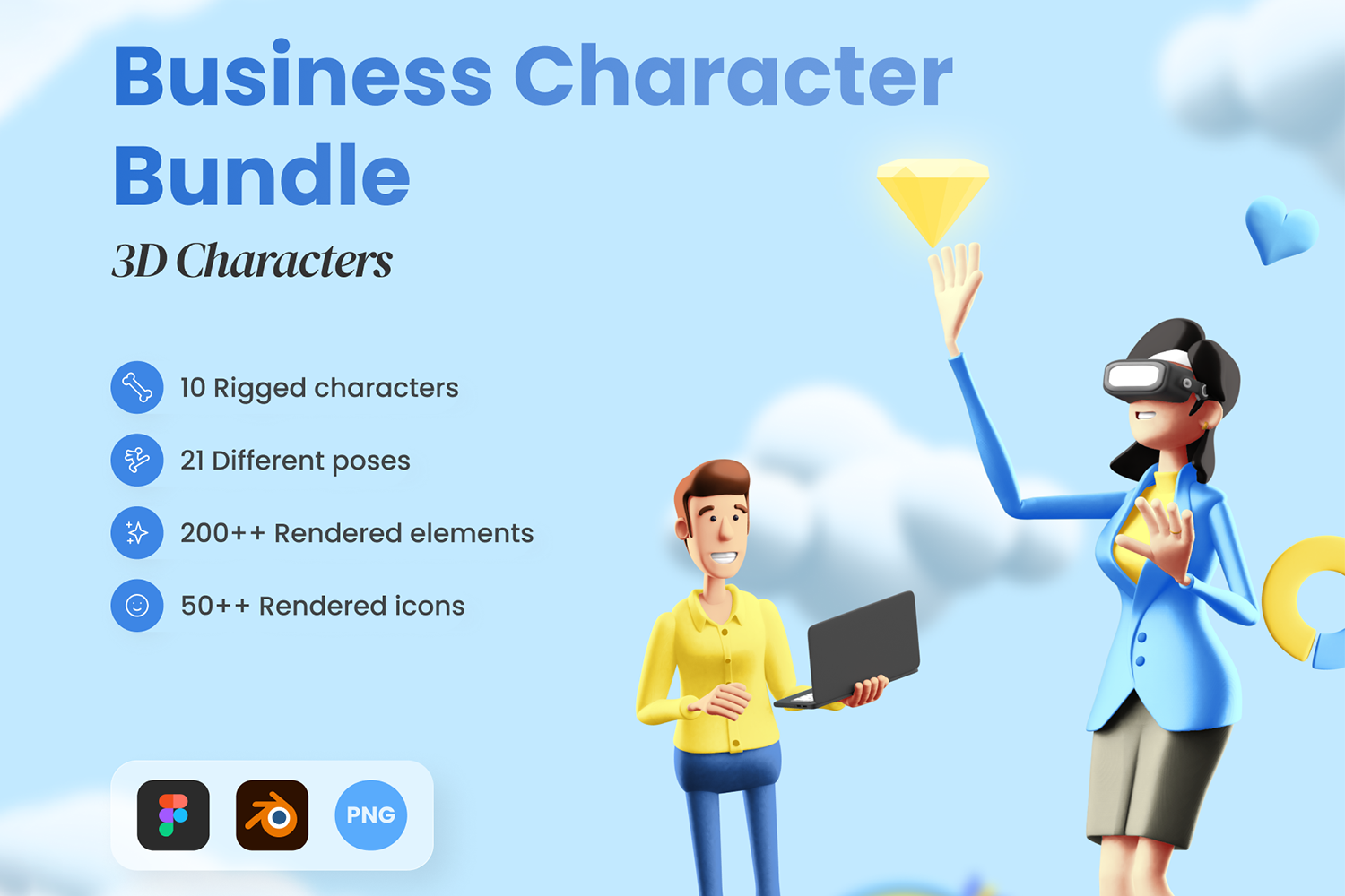 3538 10款3D商务角色png免抠图人物动作演示插画插图设计素材 3D Business Character Bundle