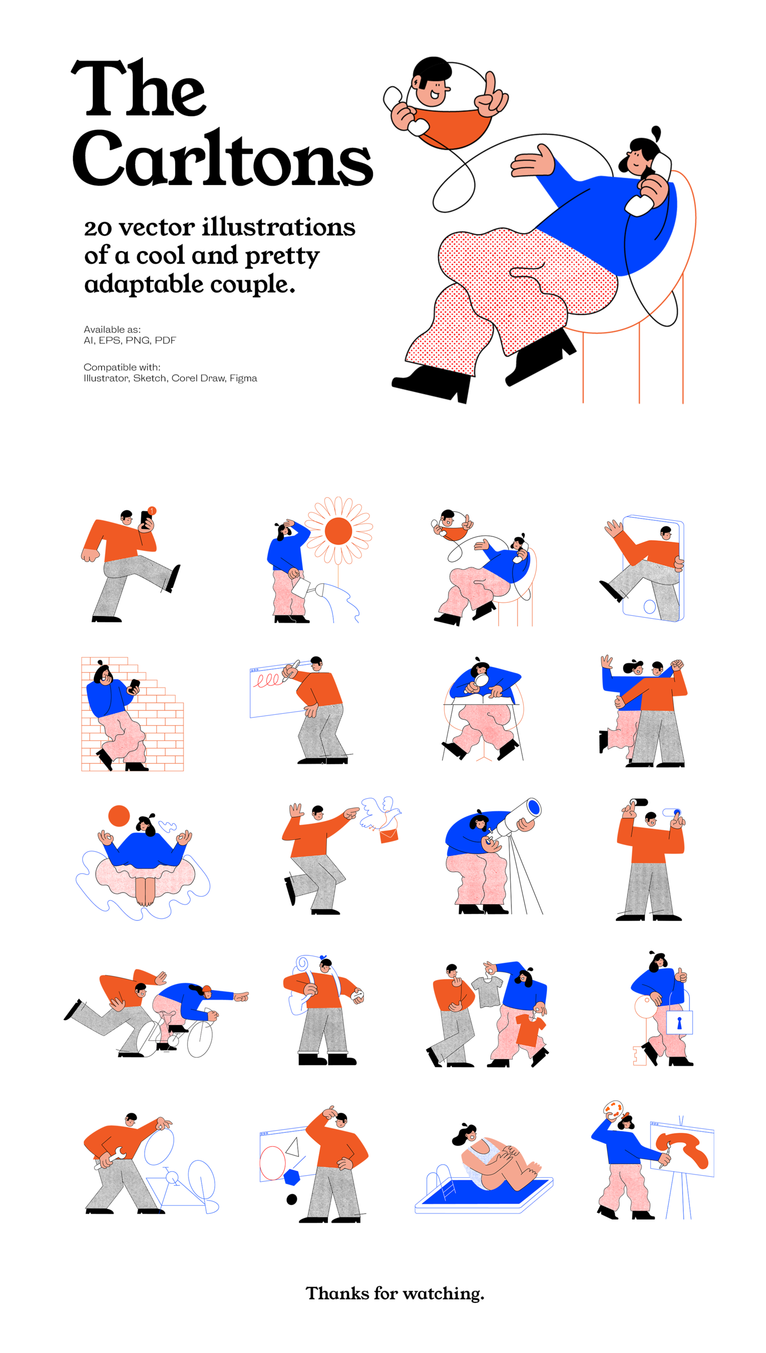 3543 20款创意抽象趣味极简卡通手绘人物商业插画ai矢量设计素材源文件 The Carltons – illustration pack
