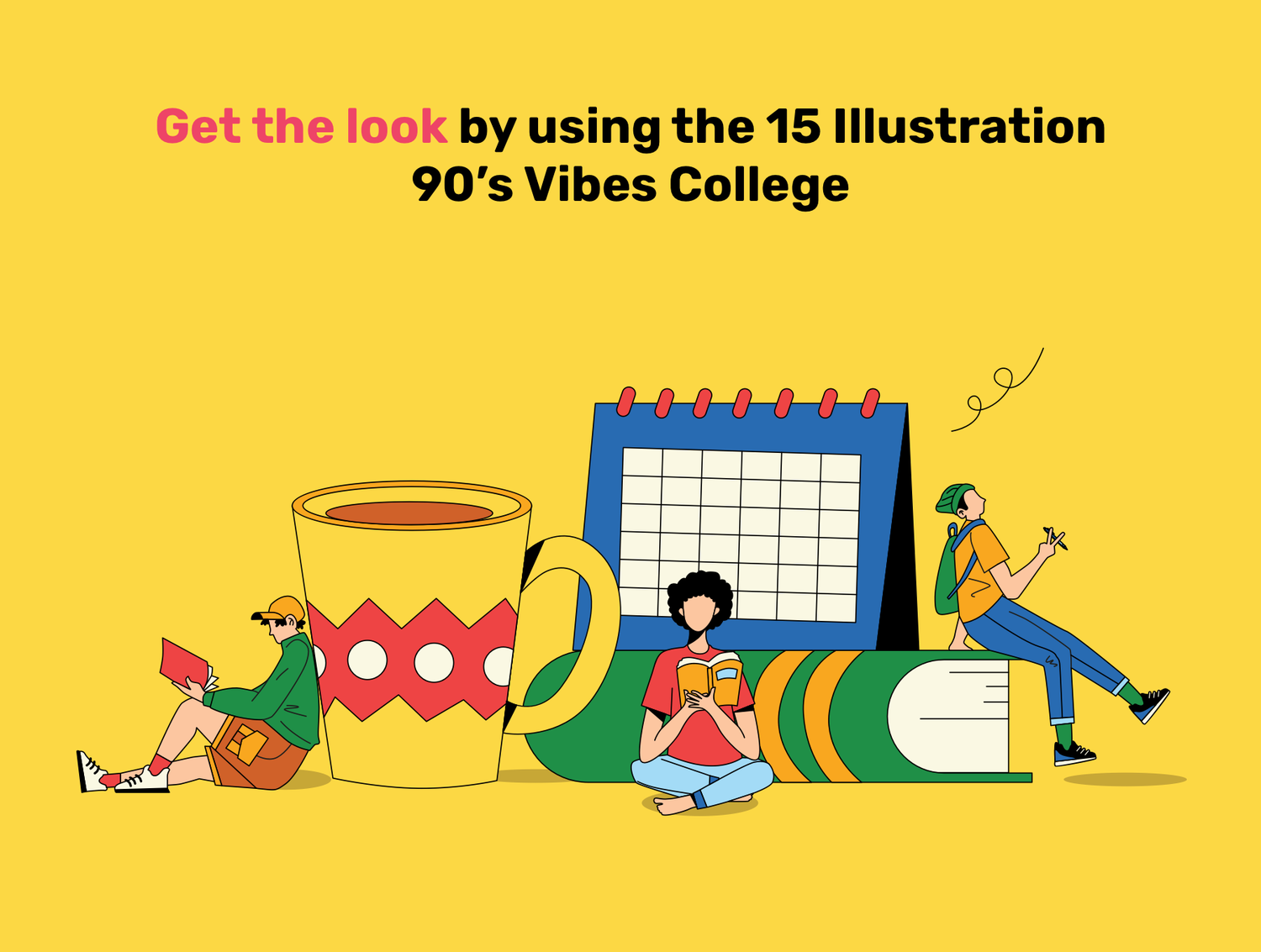 3550 90年代大学生活人物插画设计图片psd文件下载 90’s Vibes – College Illustrations