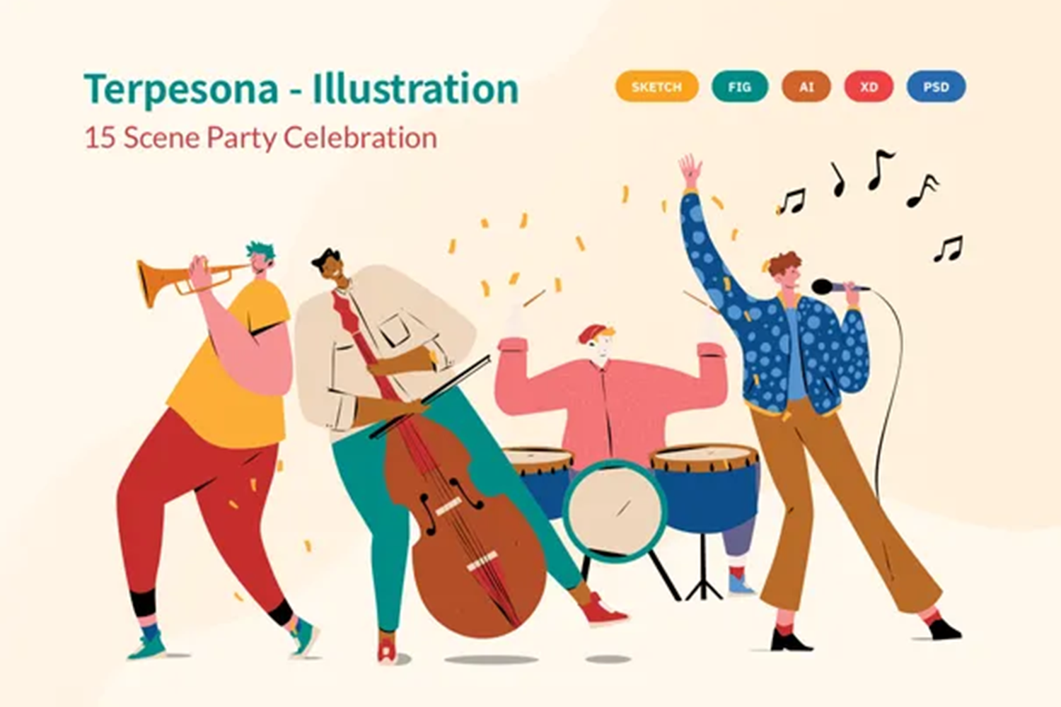 3552 团建活动手绘矢量人物庆祝插画设计节日派对聚会欢庆设计图片下载 Terpesona Party & Celebration Illustration
