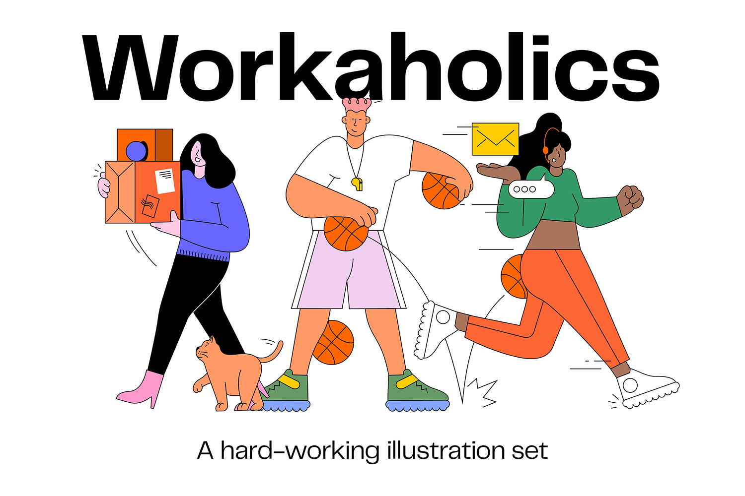 3560 矢量手绘人物插画设计认真工作插画图片png免抠图素材 Workaholics
