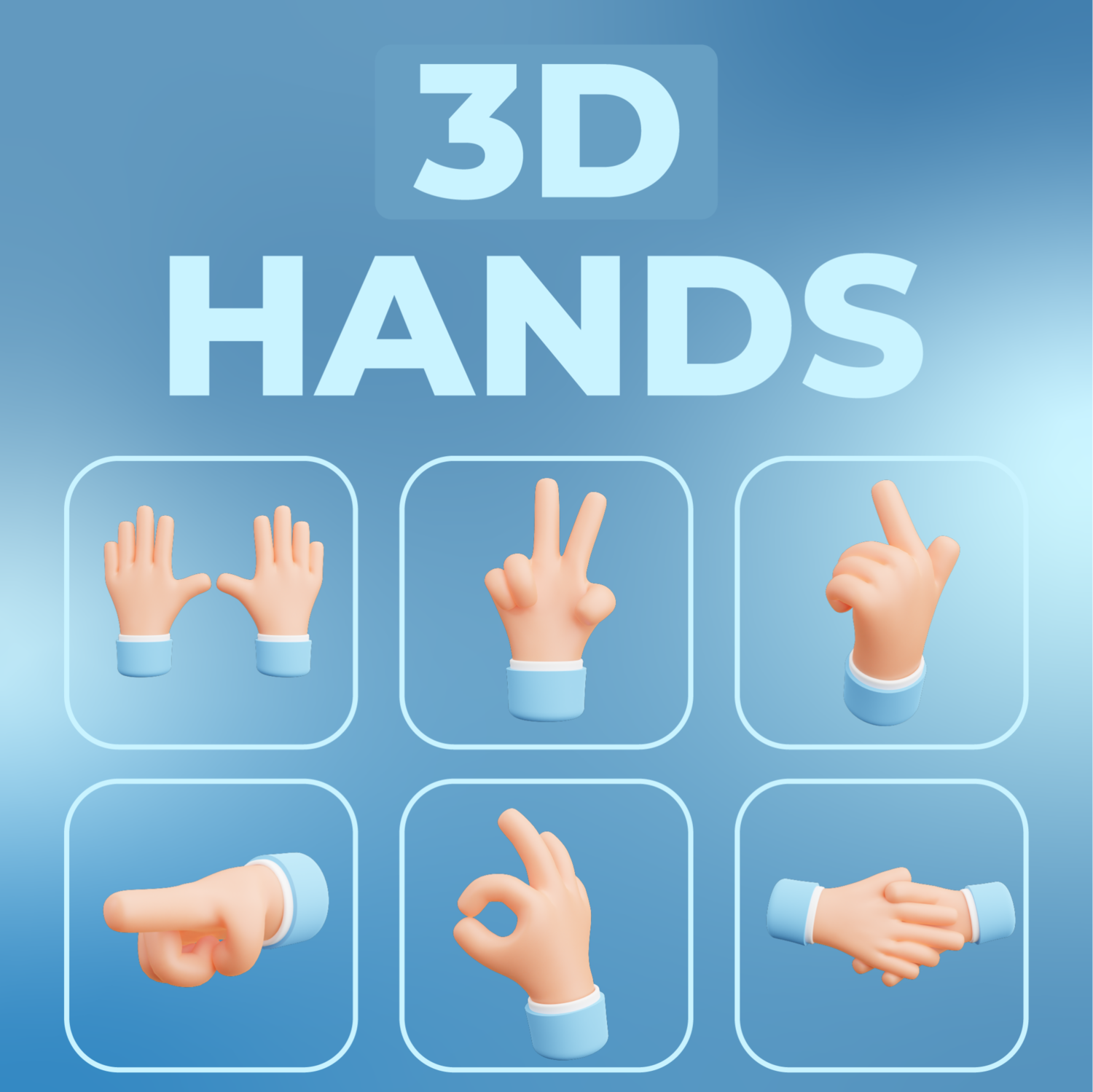 3566 39款3D立体趣味卡通手势动作手指插图插画png免抠图片设计Blend素材 Cartoon Hands – 3D Hands
