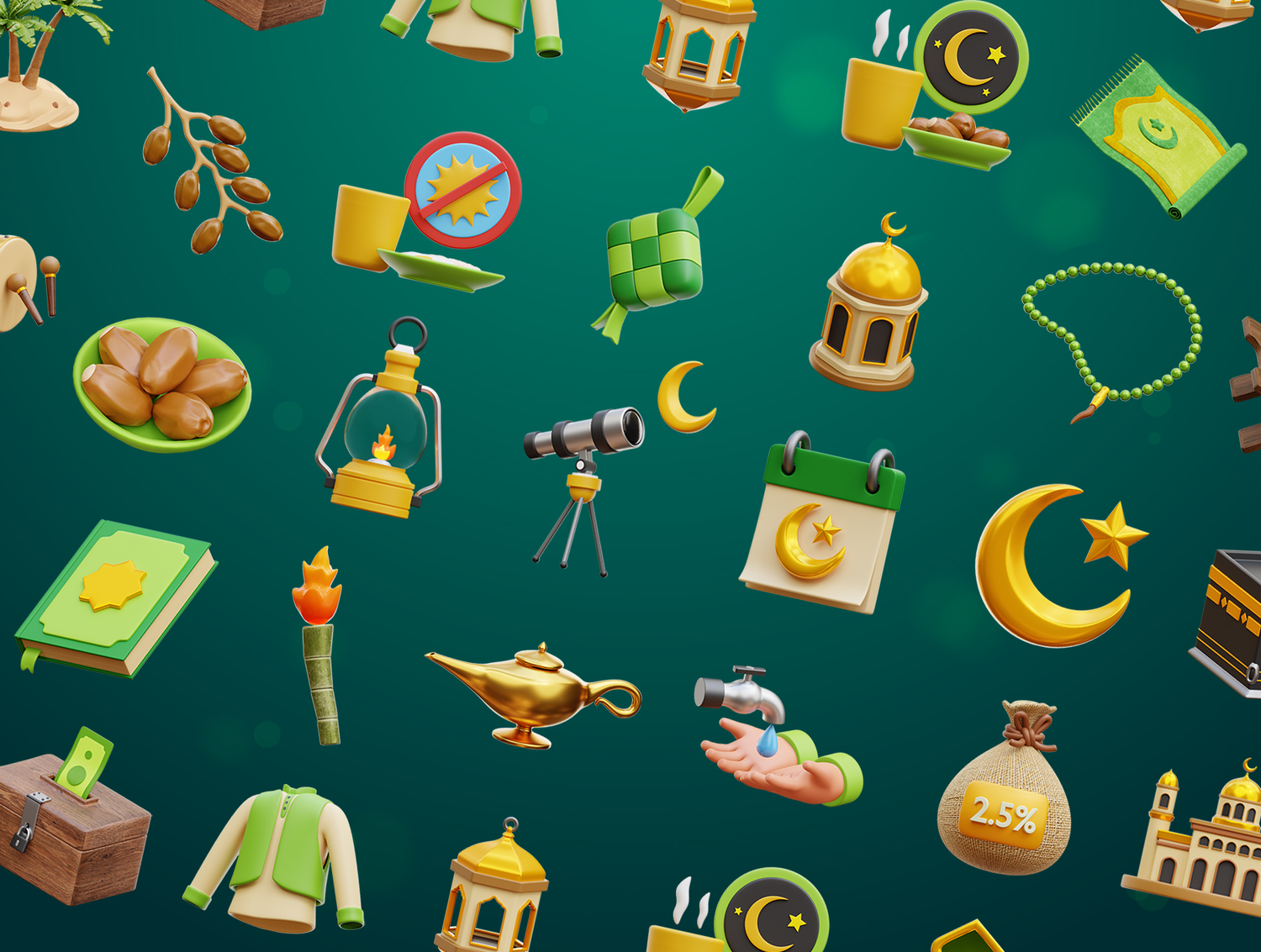 3568 西域穆斯林斋月印度阿拉丁3D立体卡通png免抠图片插图插画Blend素材 Ramadan and Eid Mubarak 3D Icons