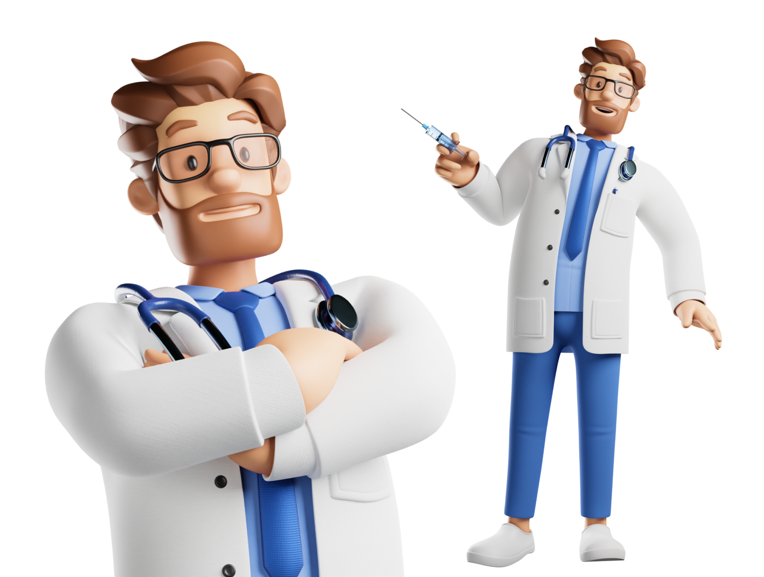 3579 46款3D立体卡通男医生大夫人物角色插图插画png免抠图片设计Blend素材 3D Character Doctor Installment Figma Blender UI KIT