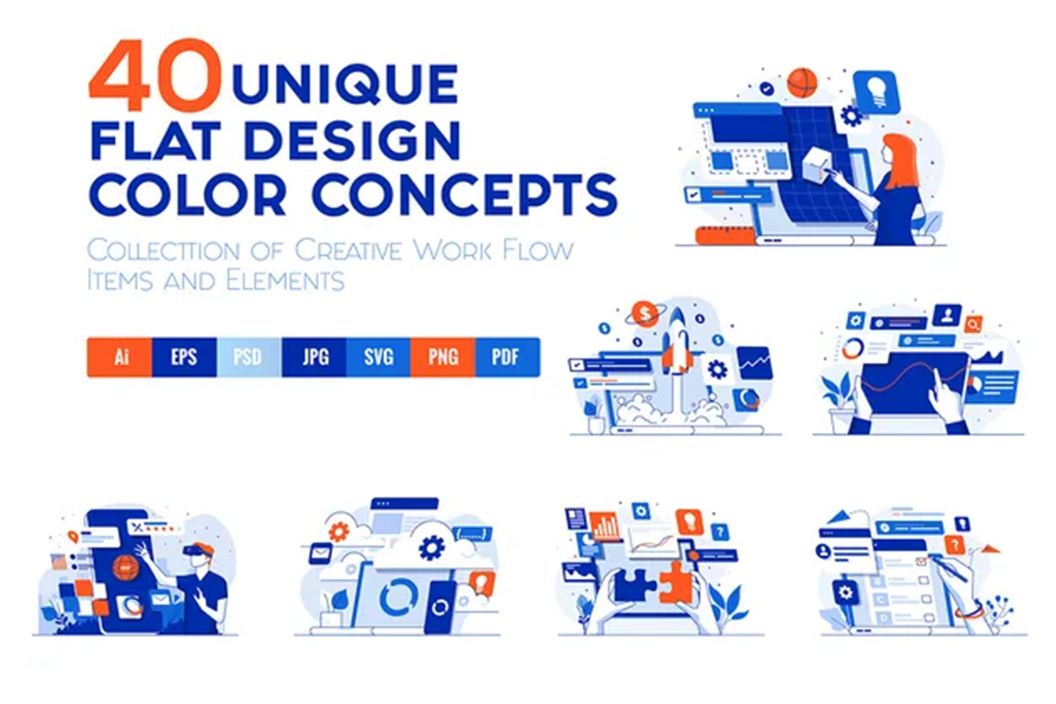3591 40款极简扁平手机app网页内容概念展示插画图片国外设计素材 Set of 40 Modern Flat Design Concepts