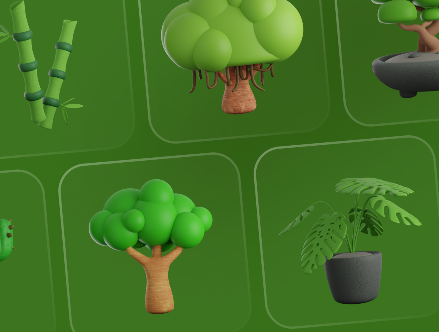3594 10款卡通立体3D树木植物绿植盆栽插图插画png免抠图片设计Blend素材 Treeby – Tree & Plant 3D Icon Set