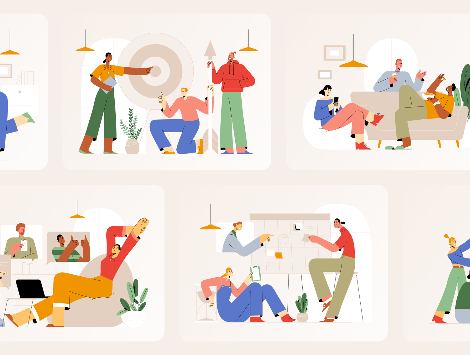 3597 12幅扁平团队合作协同办公网站站位演示人物插画图片国外设计素材 Mately – Teamwork Illustrations
