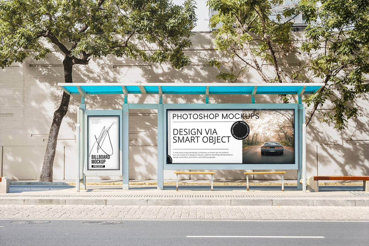 3599 3款户外街头墙面墙绘公交站台海报灯箱广告设计PSD样机 Street Billboard Mockups