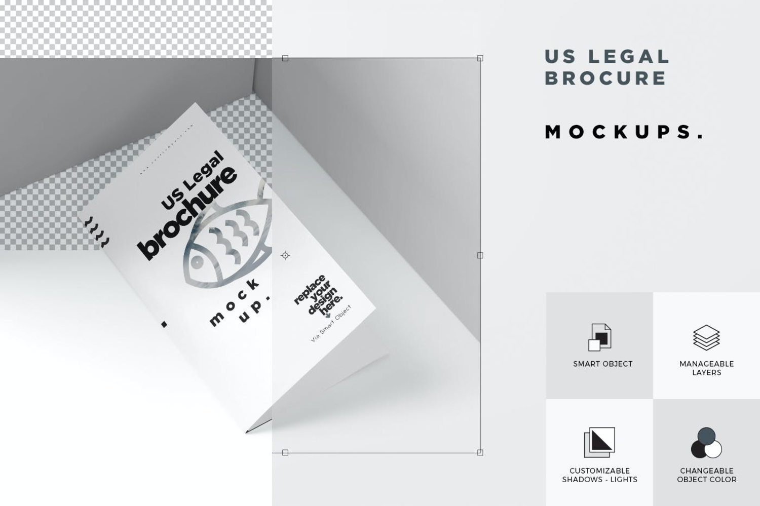 3605 5款三折页宣传册设计PSD样机 US Legal 3 Fold Brochure Mockups