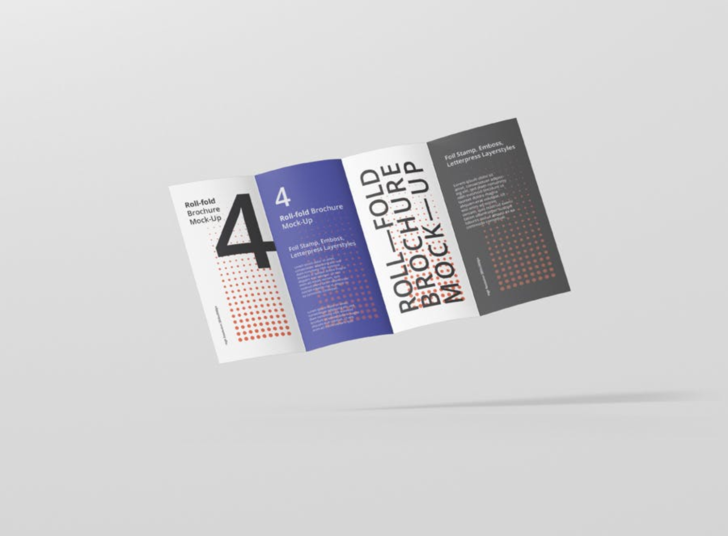 3606 12款4折页宣传册设计PSD样机Roll-Fold Brochure Mockup – DL DIN Lang