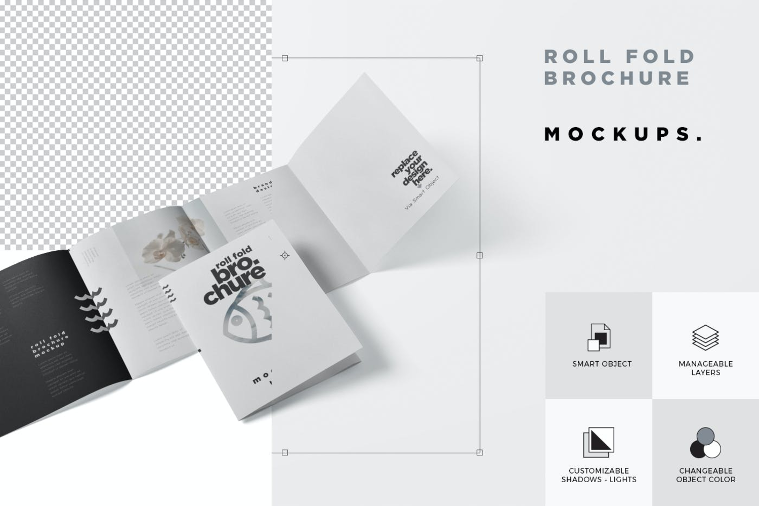 3607 3款4折页设计PSD样机 Roll-Fold Brochure Mockup in 8.5×11 Inch US Letter