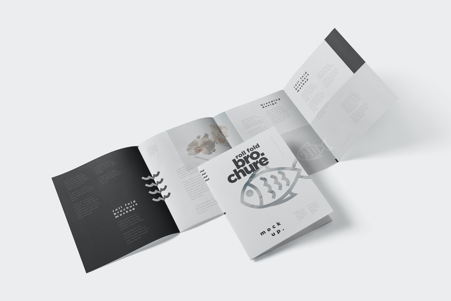 3607 3款4折页设计PSD样机 Roll-Fold Brochure Mockup in 8.5×11 Inch US Letter