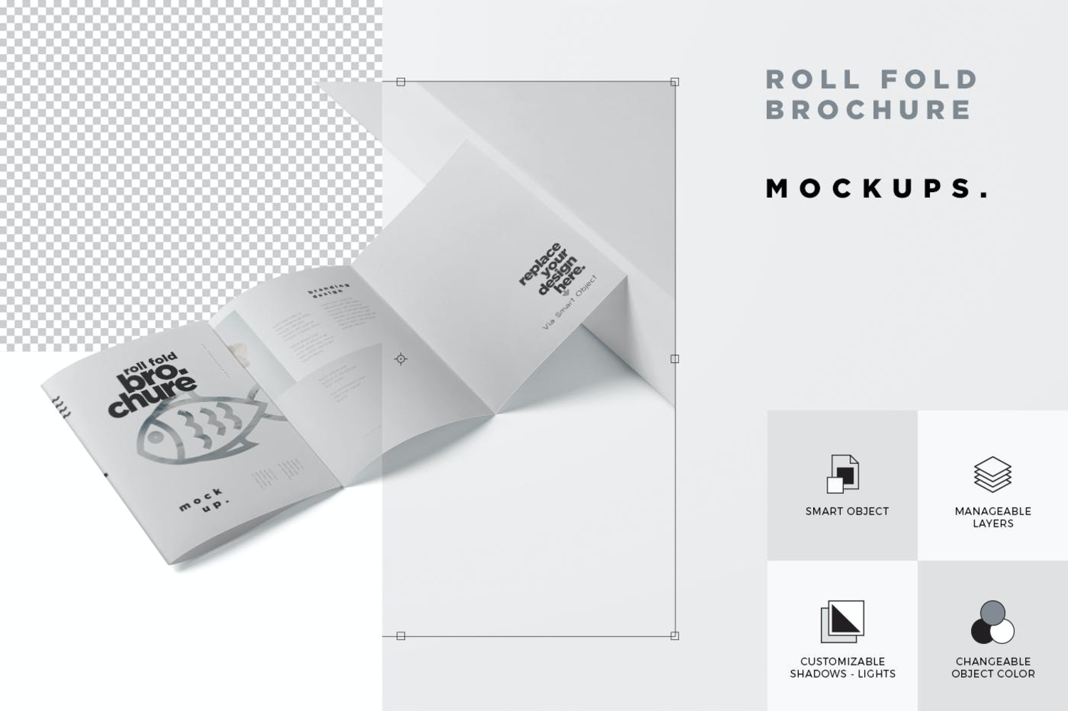 3608 4款A4四折页宣传册设计PSD样机 Roll Fold Brochure Mockup Set – Din A4 A5 A6