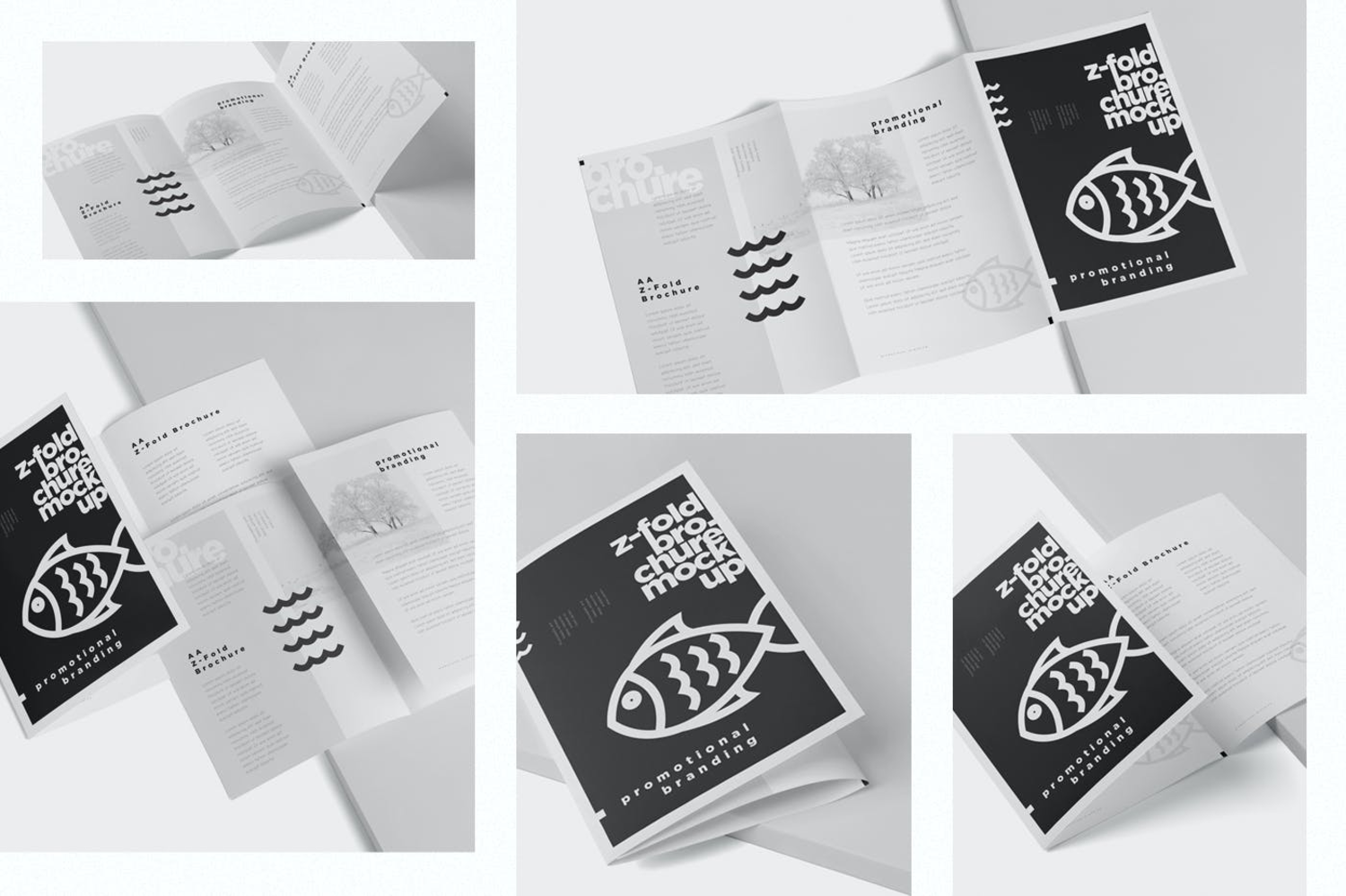 3610 5款A4三折页宣传册设计PSD样机 Z-Fold Brochure Mockup – Din A4 A5 A6 Size