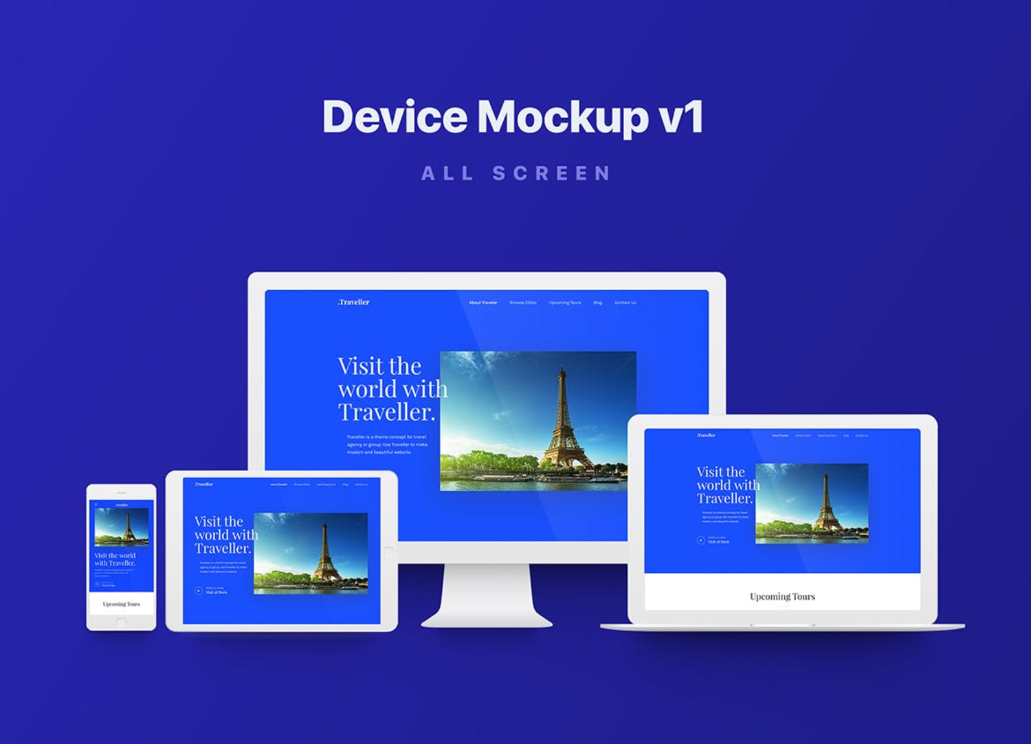3612 5款扁平苹果设备手机电脑笔记本UI设计展示PS样机 Device Mockup Files