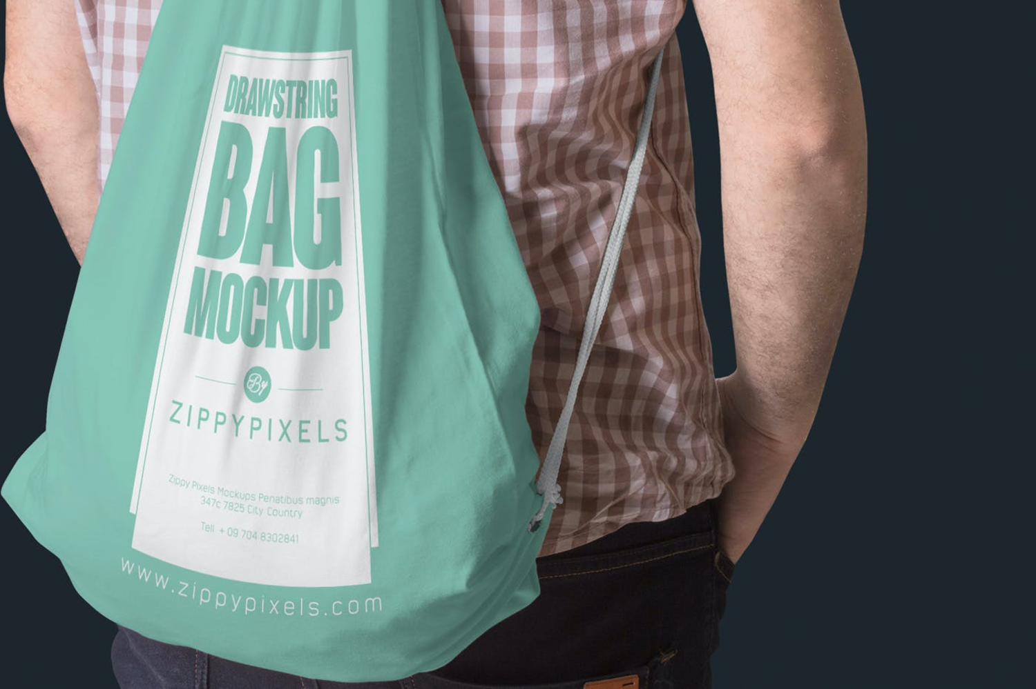 3615 便携式帆布双肩背包口袋PS样机 4 Drawstring Bag Mockups