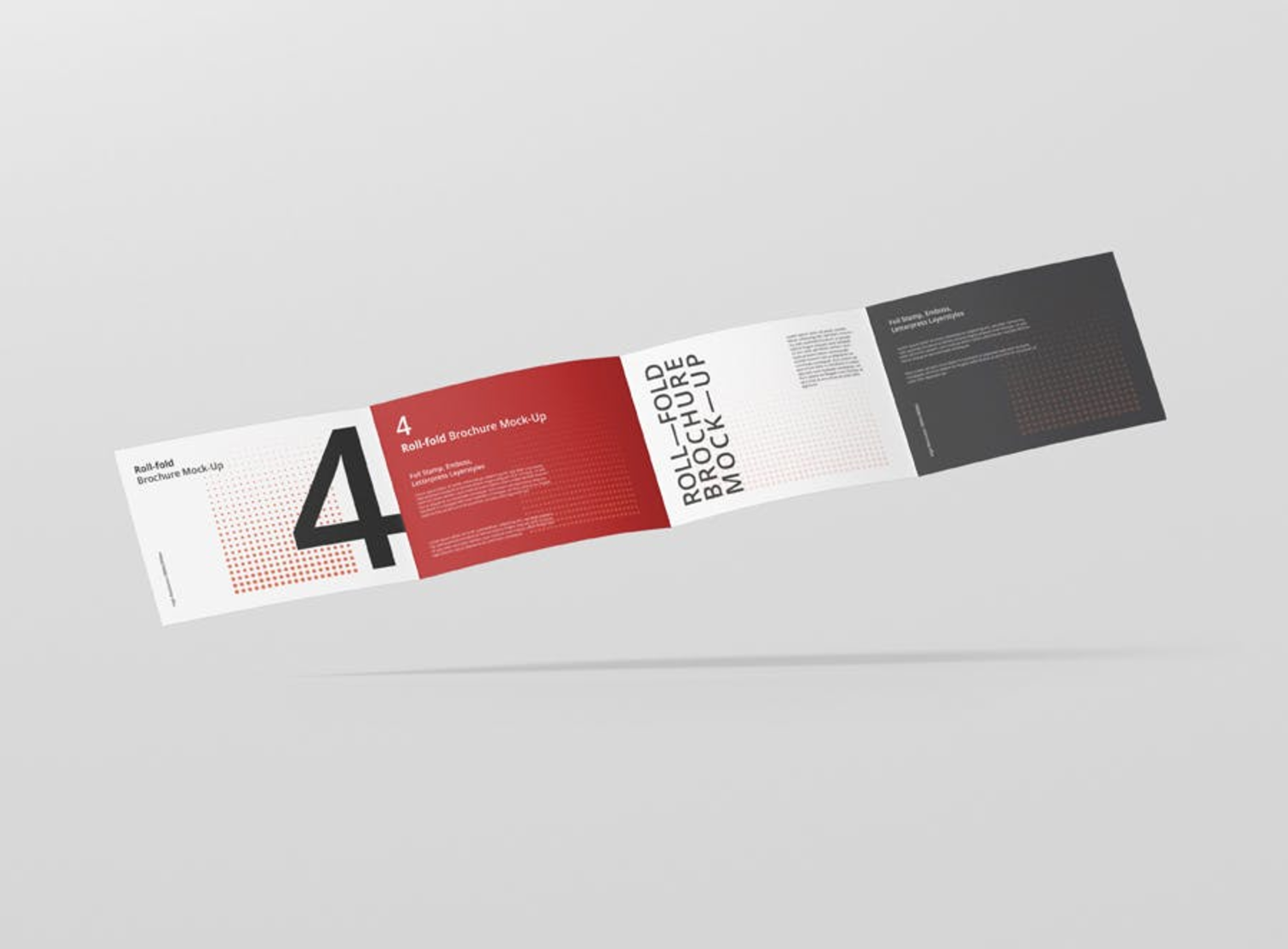 3628 12款横版4折页宣传单PS样机 Roll Fold Brochure Mockup Landscape Din A4 A5 A6