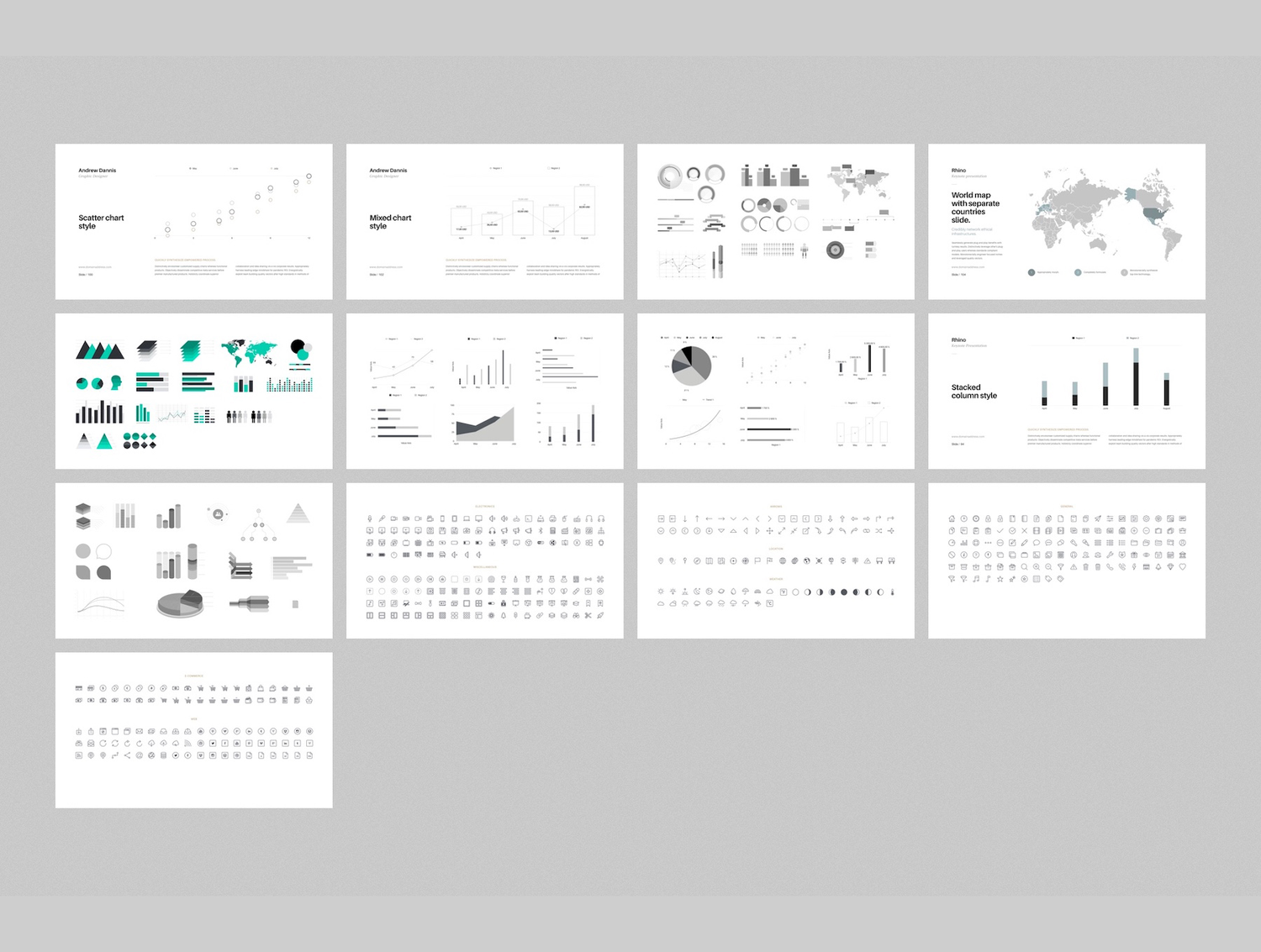 3640 简洁多用途商业项目信息图表展示Keynote模板演示文稿Rhino Keynote Template