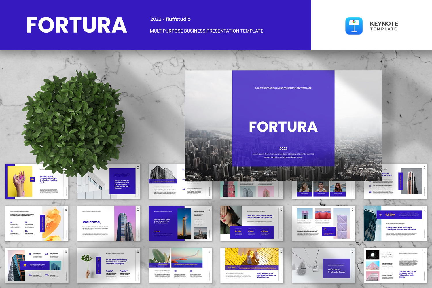 3653 现代简约多用途设计建筑室内电商项目作品集Keynote模版 Fortura – Multipurpose Keynote Template