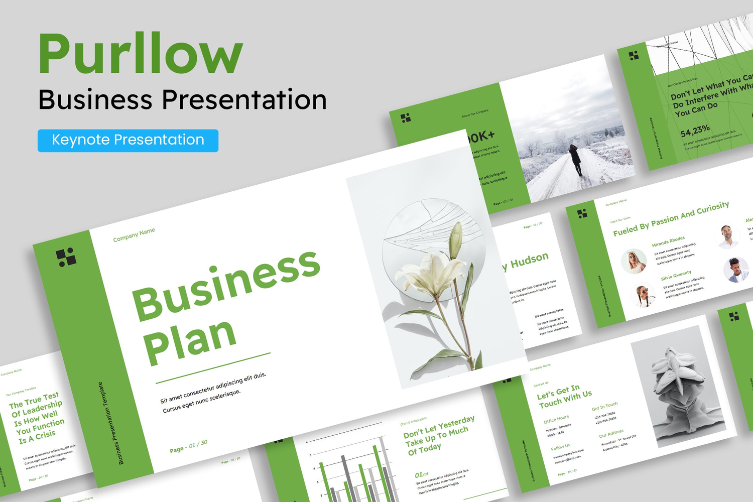 3654 简洁绿色创意现代商业计划书路演报告Keynote模版 Simple Green White Creative Modern Business Plan