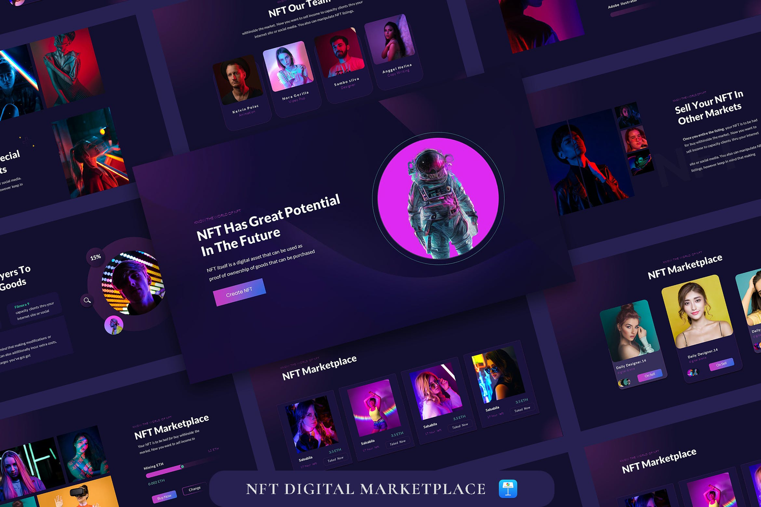 3671 酷炫NFT数字艺术珍藏多用途Keynote模板 NFT Digital Marketplace Keynote Template