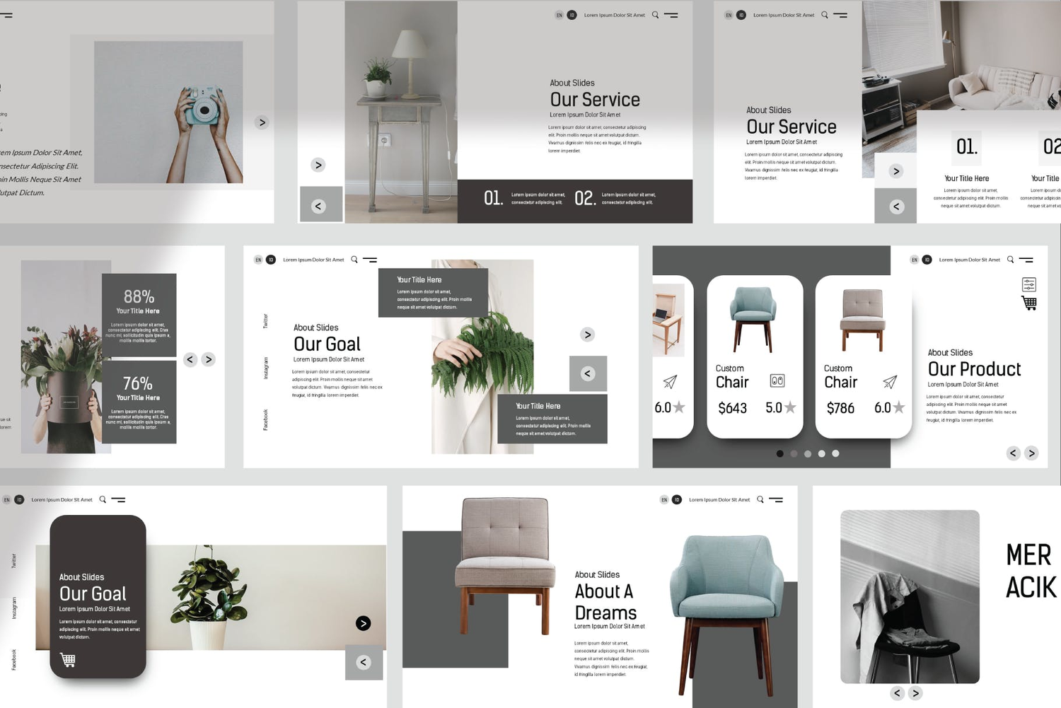 3681 家具办公品牌建筑设计作品集产品展示Keynote模板 Meracik keynote Template