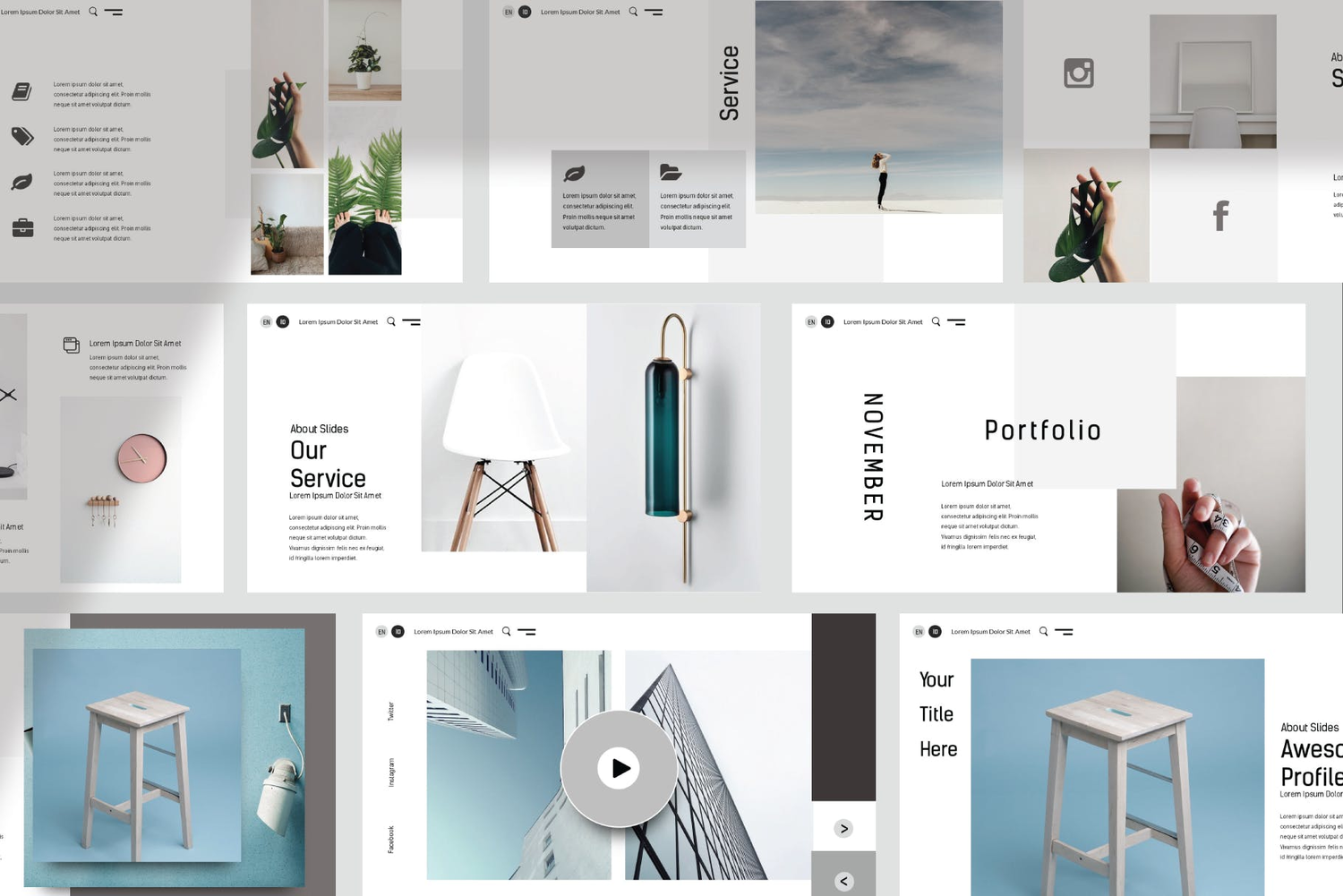 3681 家具办公品牌建筑设计作品集产品展示Keynote模板 Meracik keynote Template