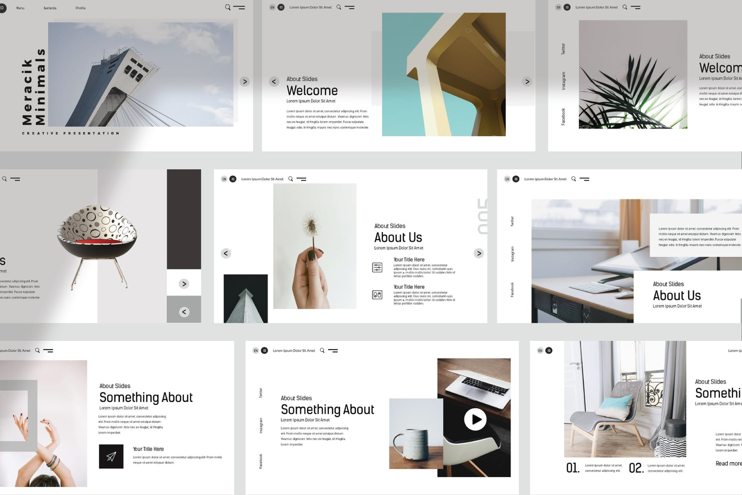 3681 家具办公品牌建筑设计作品集产品展示Keynote模板 Meracik keynote Template