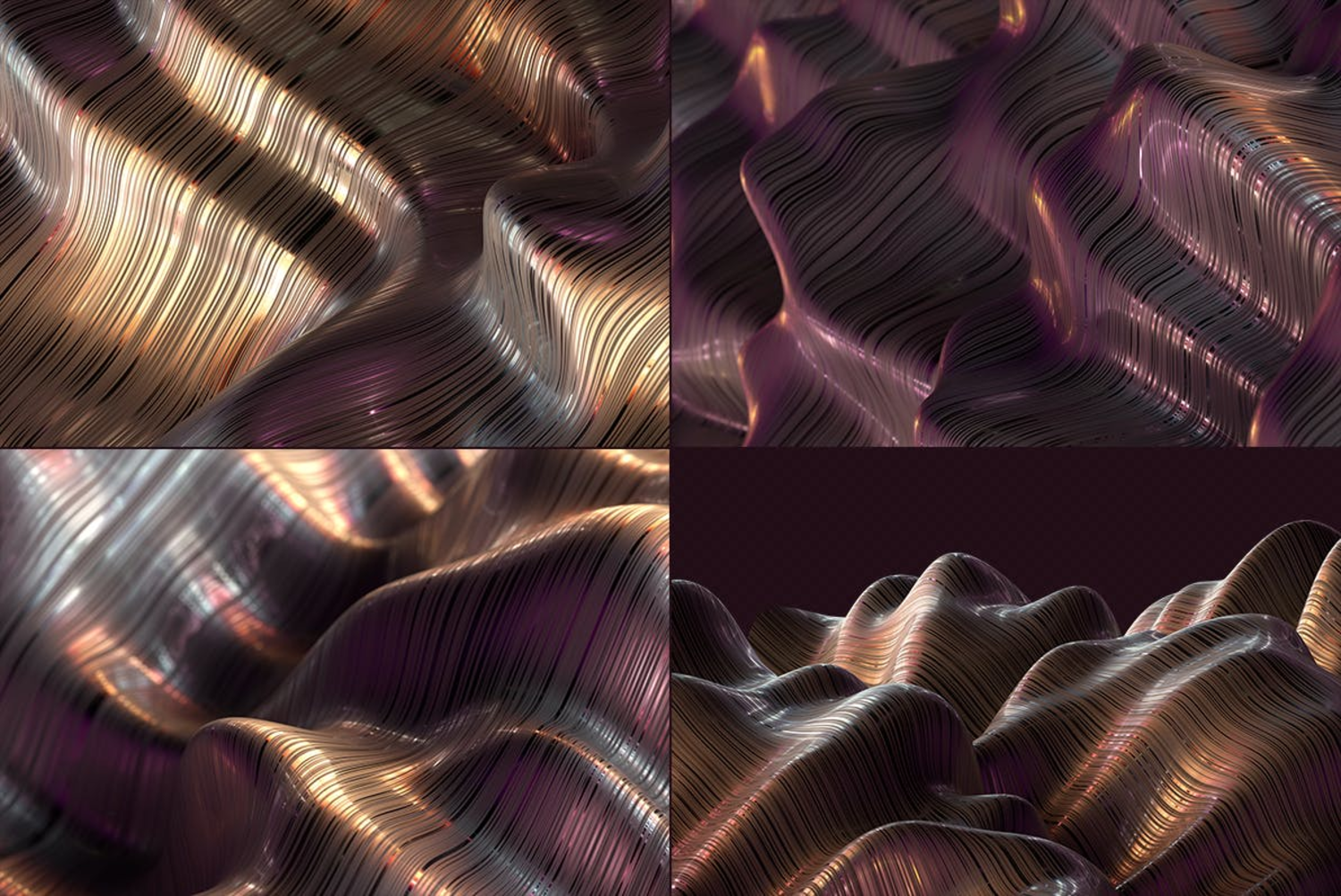 3701 8款抽象波浪金属线条肌理纹理背景图片设计素材 Abstract 3D Rendering of Soft Waves