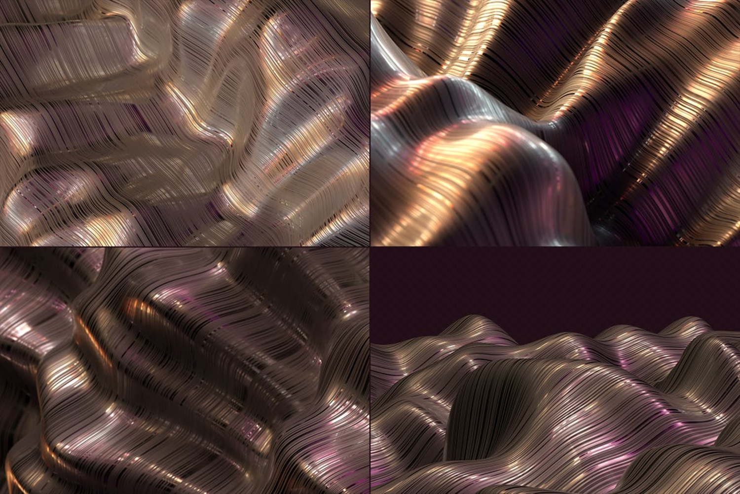 3701 8款抽象波浪金属线条肌理纹理背景图片设计素材 Abstract 3D Rendering of Soft Waves