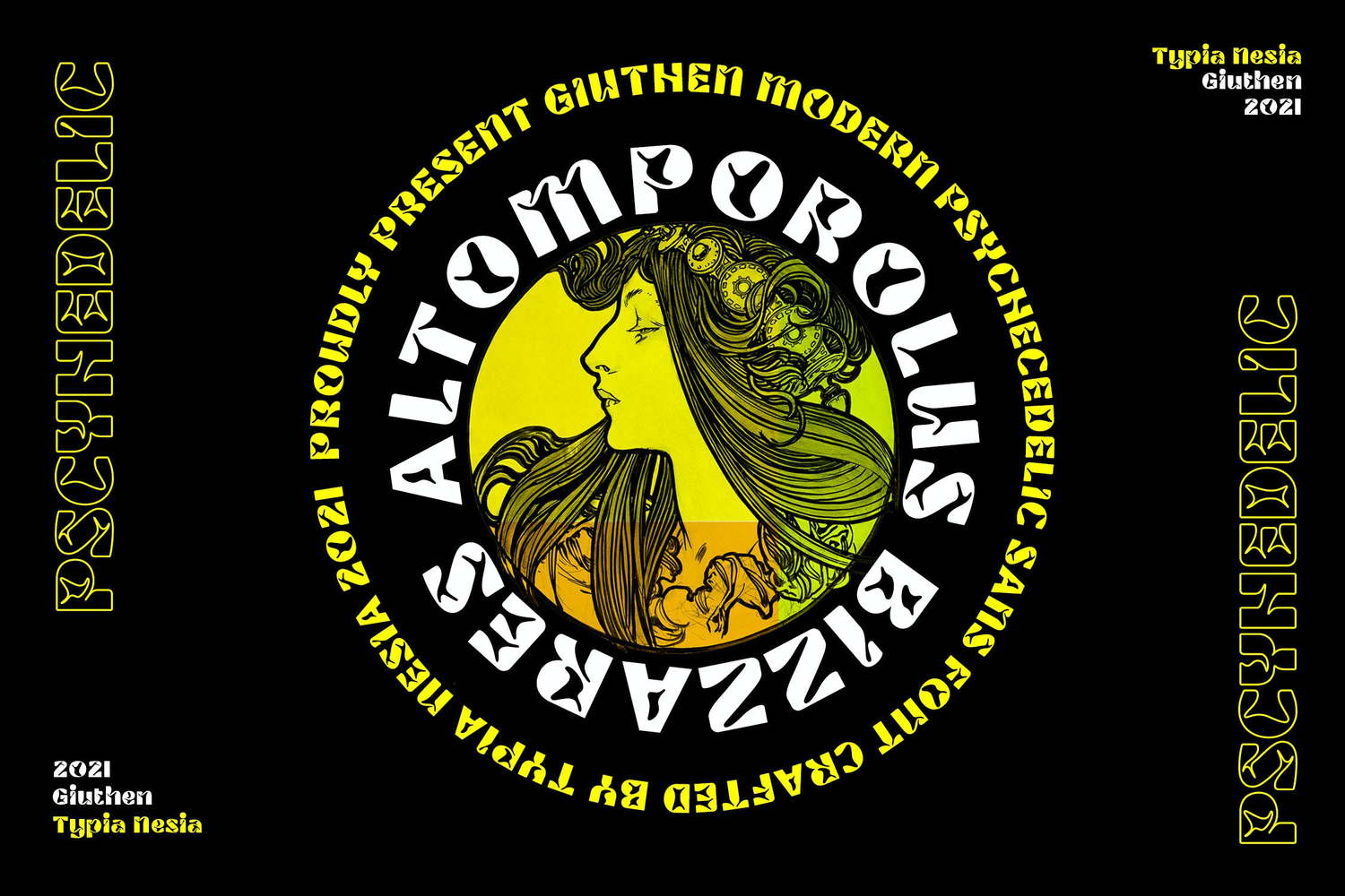 3740 复古时尚潮流酸性逆反差潮牌logo音乐游戏海报英文字体Giuthen – Modern Psychedelic Sans Serif