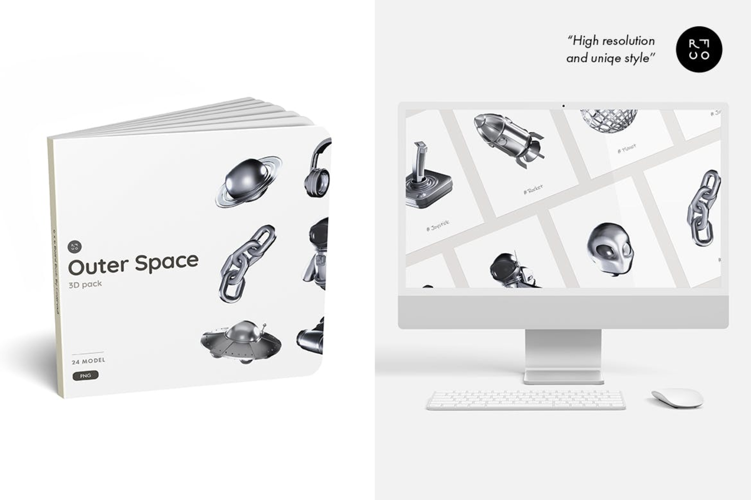 3772 24款酸性金属3D立体宇宙宇航员星球太空主题图标模型素材 Silver Outer Space and Galaxy 3D Pack@GOOODME.COM