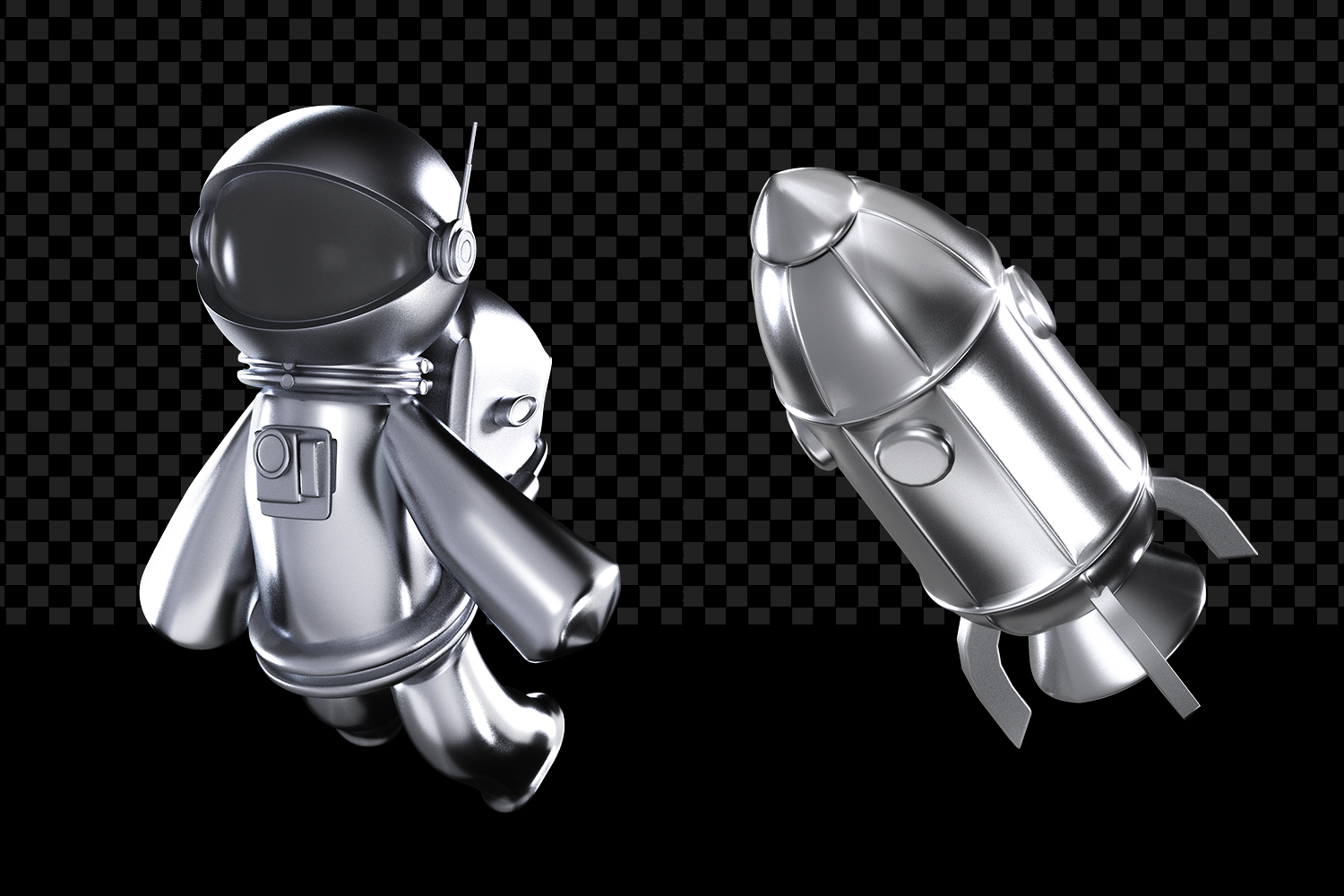 3772 24款酸性金属3D立体宇宙宇航员星球太空主题图标模型素材 Silver Outer Space and Galaxy 3D Pack@GOOODME.COM