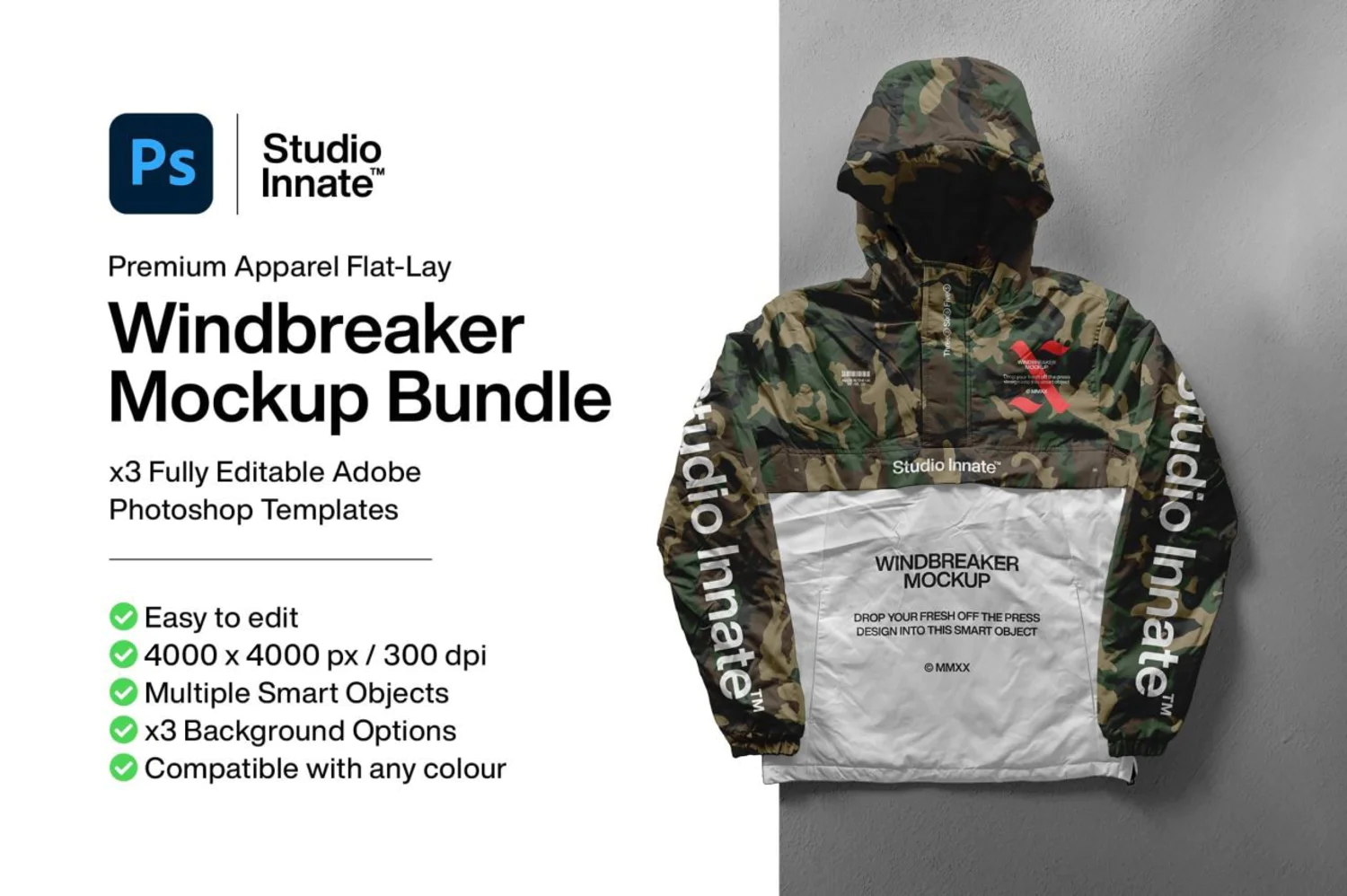 3783 真实质感冲锋衣外套连帽卫衣长袖PSD印花设计展示样机Studio Innate – Windbreaker Jacket – Mockup Bundle@GOOODME.COM