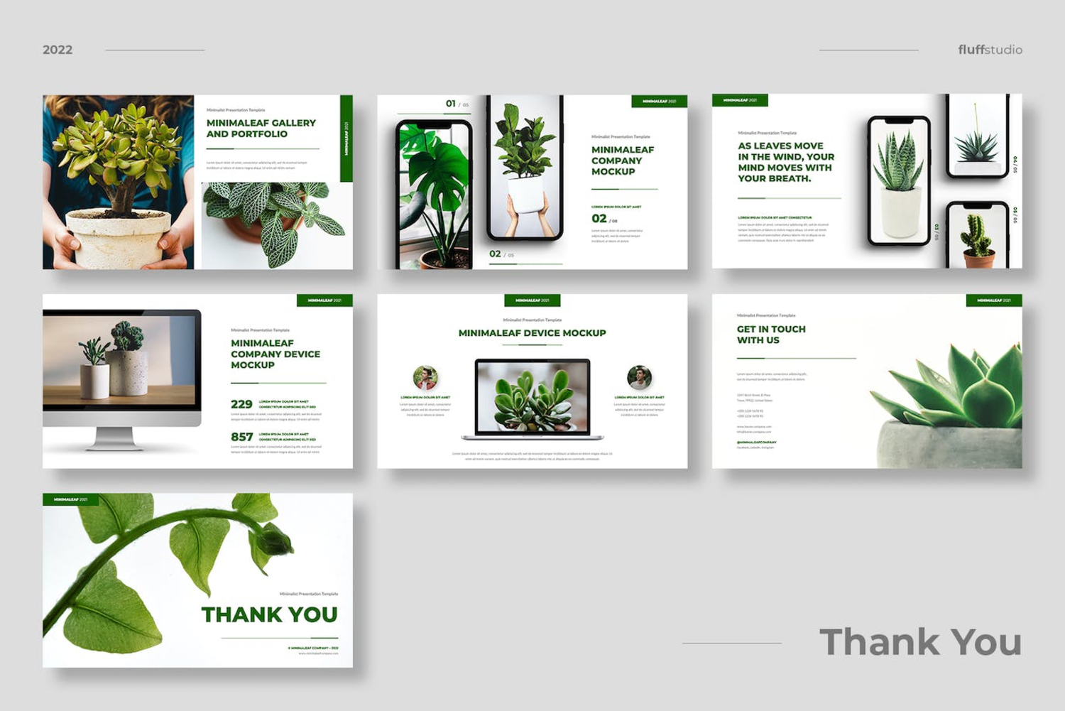 3804 现代极简绿植花卉植物的高品质多用途PPT幻灯片演示模板（pptx）