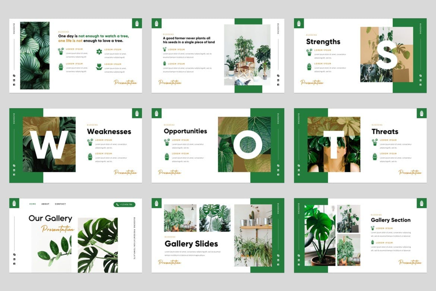 3808 现代极简主义热带绿植创意作品集PPT模板 Buddens – Minimalism Tropical Powerpoint Template