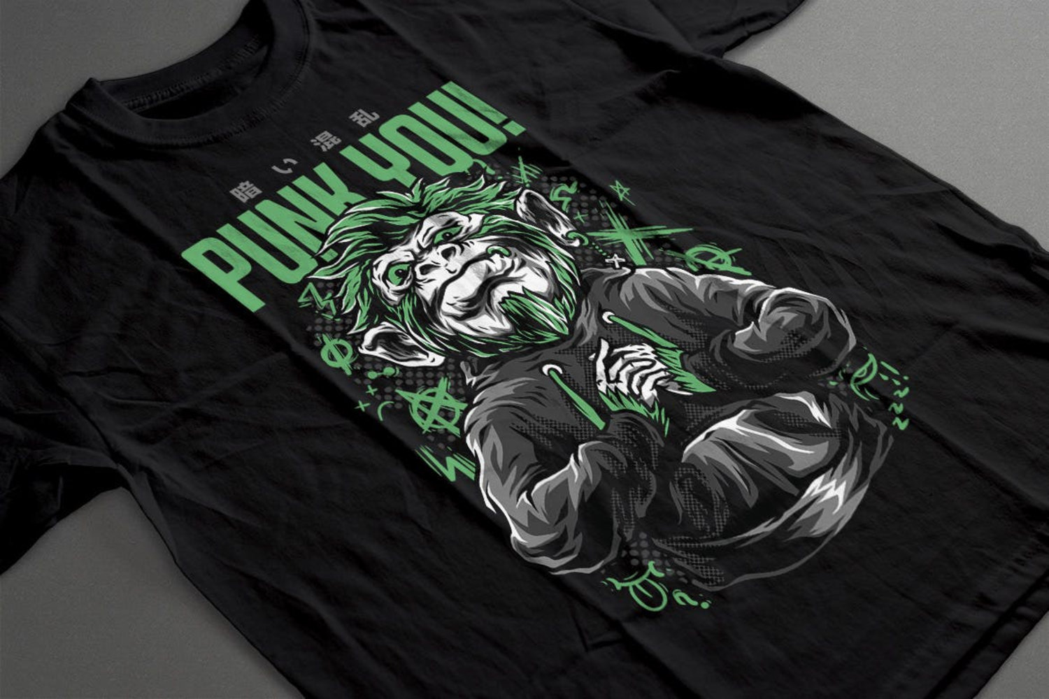 3921 手绘猩猩怪兽矢量服装印花图案素材 Punk You! T-Shirt Design@GOOODME.COM