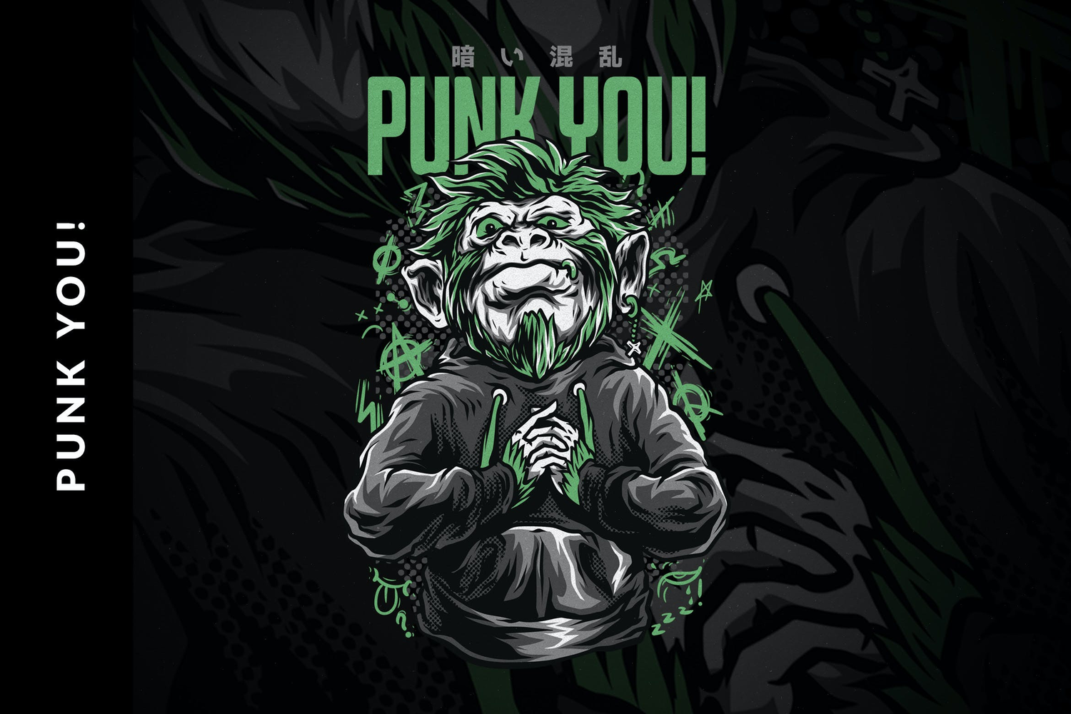 3921 手绘猩猩怪兽矢量服装印花图案素材 Punk You! T-Shirt Design@GOOODME.COM