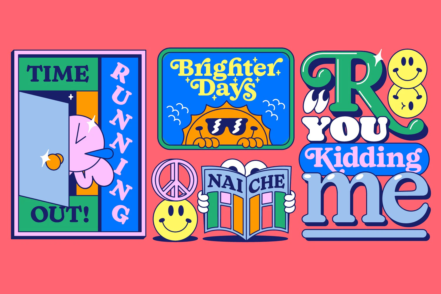 3935 34款Naiche潮流创意卡通趣味时尚潮牌logo海报标题英文字体家族 Naiche Font Family@GOOODME.COM