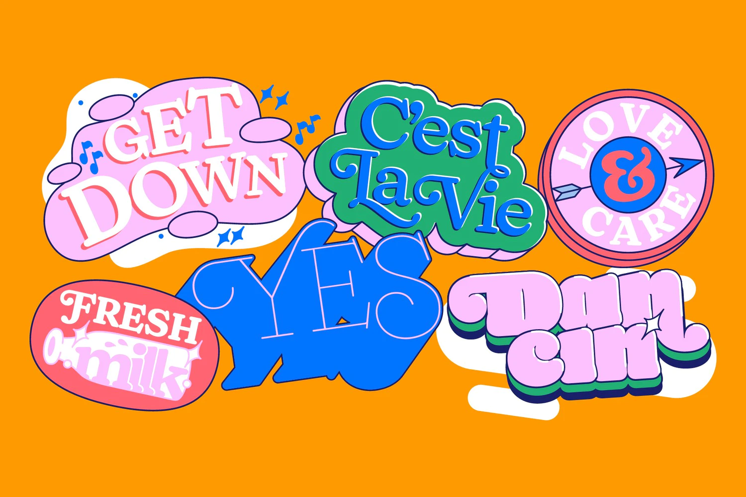 3935 34款Naiche潮流创意卡通趣味时尚潮牌logo海报标题英文字体家族 Naiche Font Family@GOOODME.COM