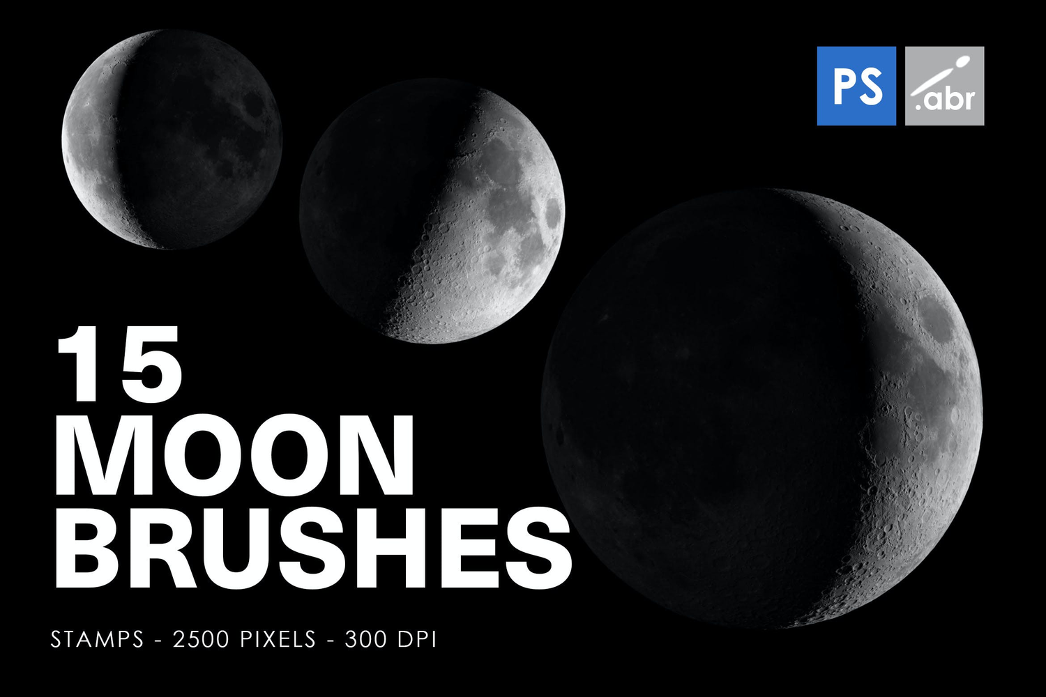 3941 15款新月至满月月球表面质地ps笔刷设计素材 15 Moon Photoshop Stamp Brushes@GOOODME.COM