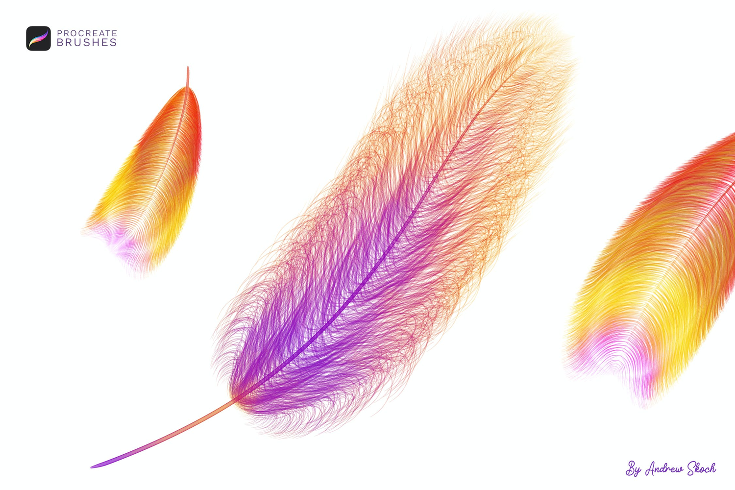 3944 可爱卡通羽毛毛发Ipad手绘画笔Procreate笔刷Feathers Procreate Brushes@GOOODME.COM