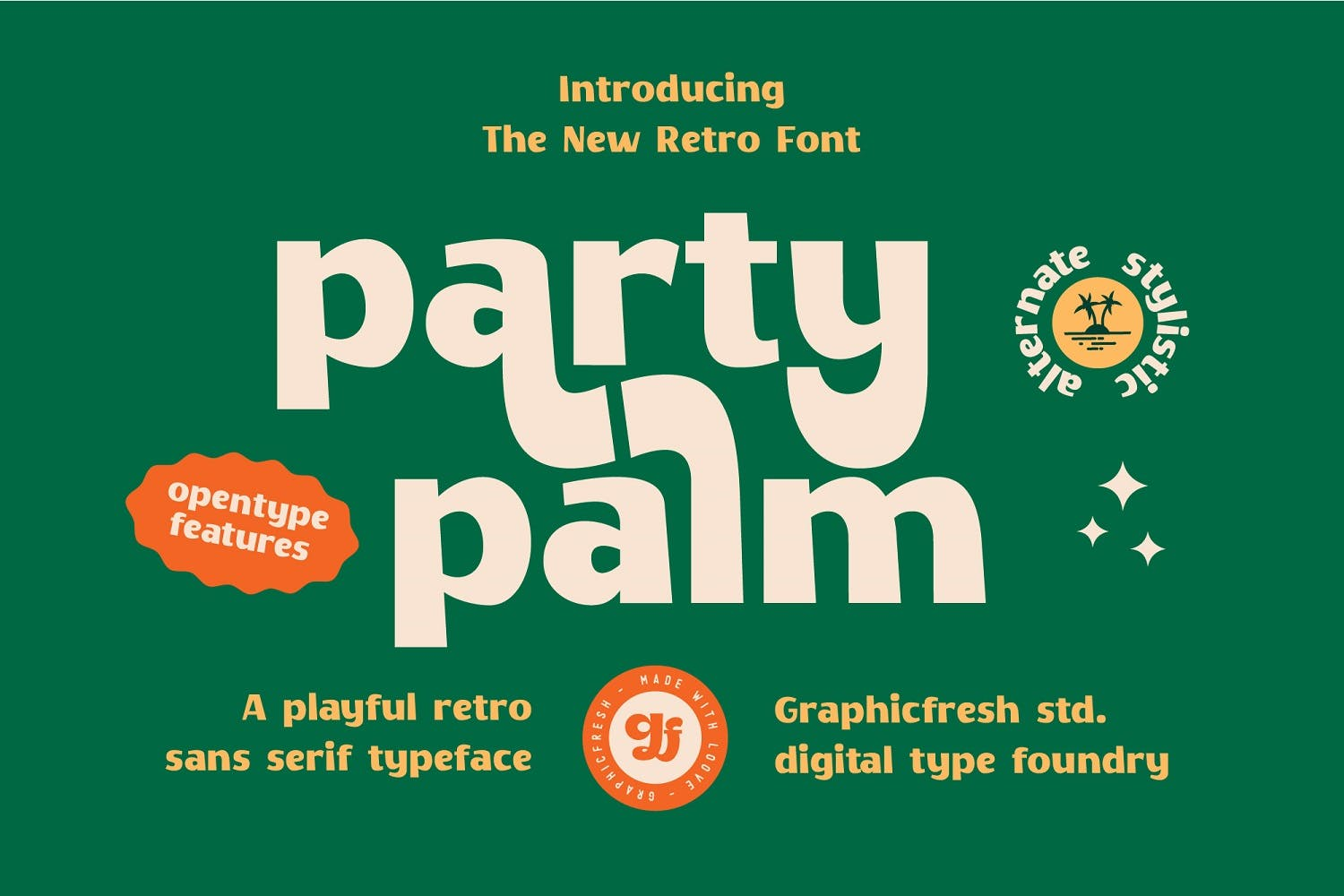 3951 经典潮流复古酸性逆反差趣味卡通粗体字潮牌logo海报标题英文字体 Party Palm Retro Font@GOOODME.COM