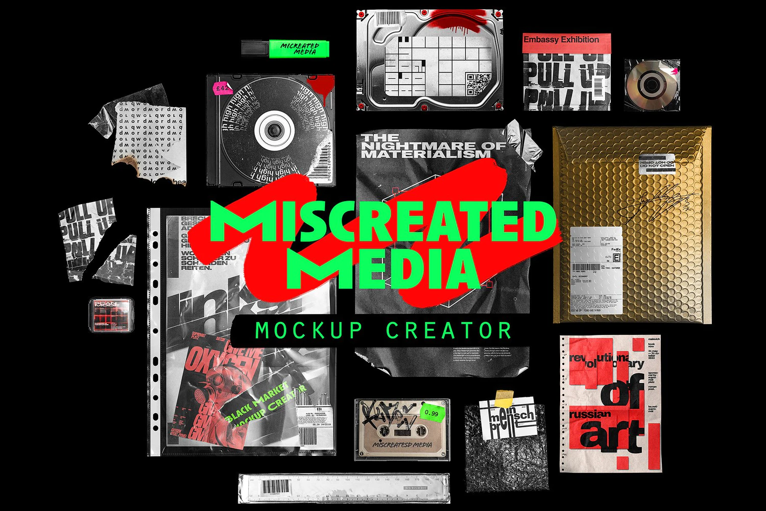 3966 复古潮流透明薄膜塑料破损包装纸ps样机素材mockup展示模板 Miscreated Media Mockup Creator Part@GOOODME.COM