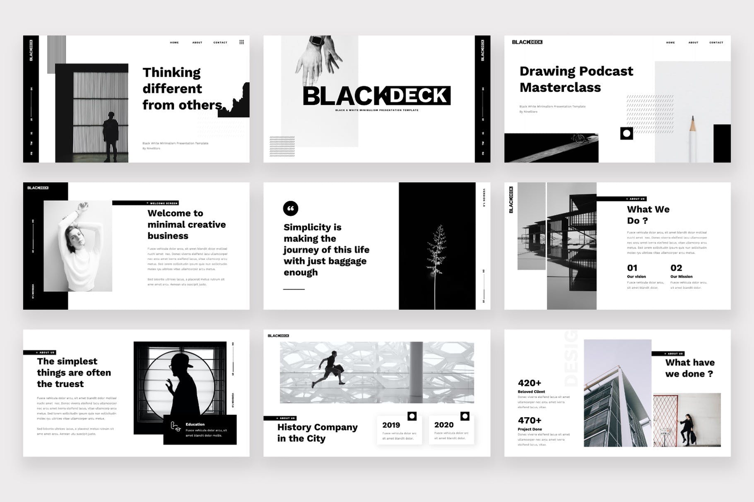 4039 黑白团队建筑设计作品集主题Keynote模板 Blackdeck – Black White Keynote Template@GOOODME.COM